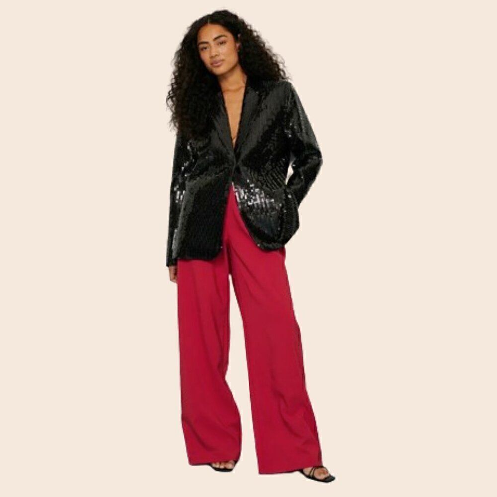 NA-KD Bright Red Pleated Wide Leg Trouser Pants Size 36, Small